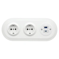 2x Gniazdo Schuko okrągłe + Gniazdo USB A+C 4A z ramką potrójną, białe, montaż podtynkowy, Ceramic Loft