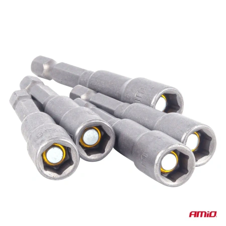 Nasadki magnetyczne 8 mm do wkrętów farmerskich, długość 65 mm, trzpień 1/4" HEX, 5 szt. - AMiO 04938