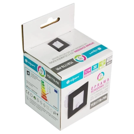 Lampka schodowa LED z czujnikiem ruchu, 230Vac, kwadratowa czarny mat