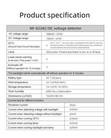 Tester Napięcia AC/DC 100mV-610V Noyafa NF-823