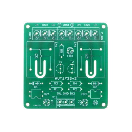 Moduł przekaźnikowy 2-kanałowy z optoizolacją, 10V/230V - PCB do projektu AVT 1733