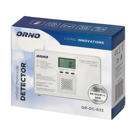 Bateryjny czujnik tlenku węgla czadu żywotność 7lat, ORNO OR-DC-633