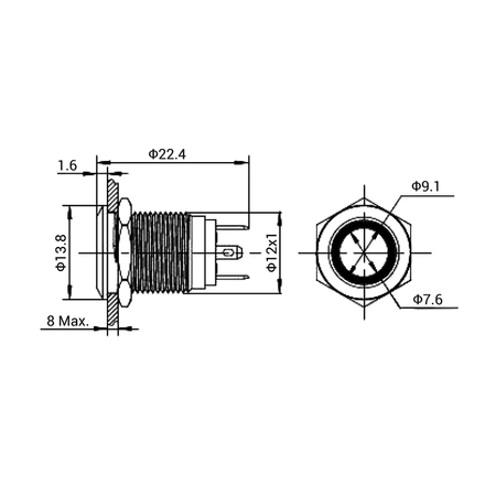 Przycisk wandaloodporny W12F11ER12/S 12mm, czerwone podświetlenie krawędziowe