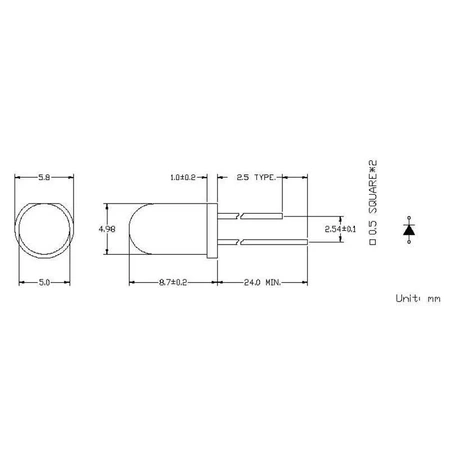 Dioda LED f5 żółta 100-199mcd, 12V