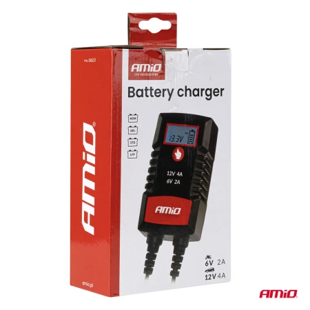 Prostownik AMiO cyfrowy AGM GEL STD LiFePo4 max 4A 6/12V PRO HOOK AMIO-04531
