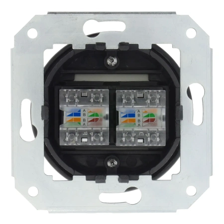 Gniazdo Ethernet Cat6 x2 okrągłe z ramką, czarne, montaż podtynkowy, Ceramic Loft