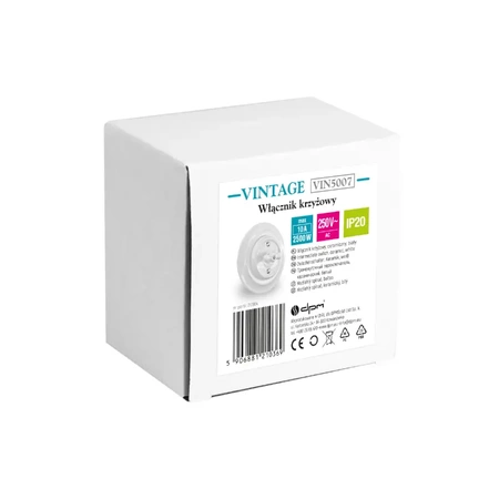 Włącznik światła krzyżowy obrotowy z ramką, ceramiczny, montaż podtynkowy, kolor biały Ceramic Loft