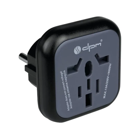 Adapter podrozny na wtyk europejski, gniazdo uniwersalne, 250 V 10 A, czarno-szary, DPM PF01EU-B
