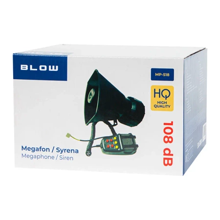 Megafon MP-518 syrena policyjna 7-tonowa, zasięg do 600m, zasilanie 12VDC