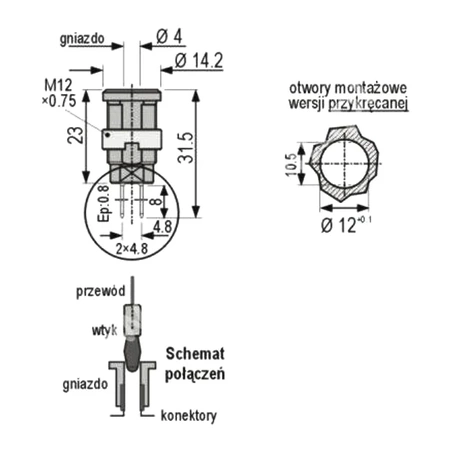 Gniazdo bezpieczne 4mm 2x konektor 4.8mm 25A czerwone