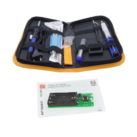 Zestaw lutowniczy w etui + kit do nauki lutowania: latarka LED AVTEDU627