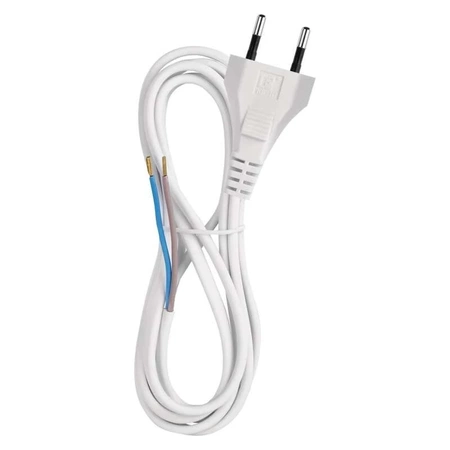 Kabel zasilający 2m z wtykiem płaskim 230V 2.5A, przekrój 2x0.75mm2, biały