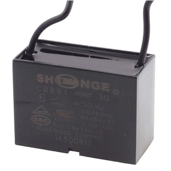 Kondensator rozruchowy do silnika 6µF 450VAC, CBB61, przewody ok. 10 cm, 46 × 22 × 34 mm