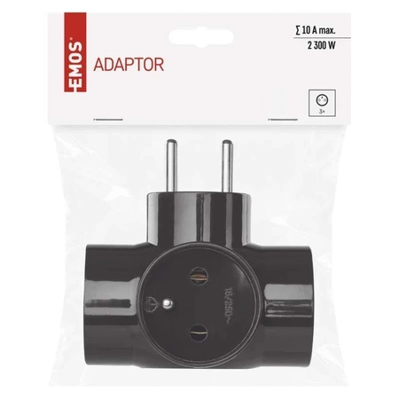 Rozgałęźnik sieciowy 230V, 3 gniazda, 10A, czarny, EMOS P0030