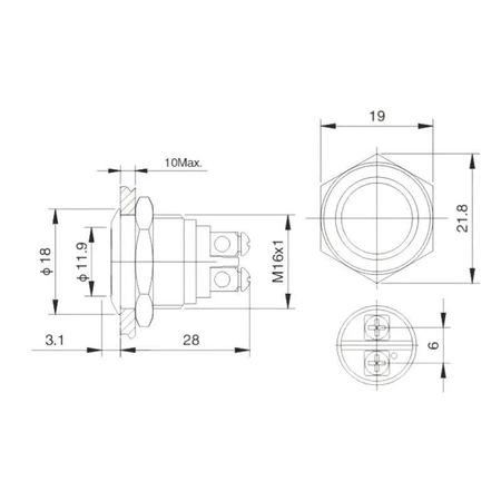 Przycisk wandaloodporny PBW-16A, bistabilny 2A 250V, klawisz płaski