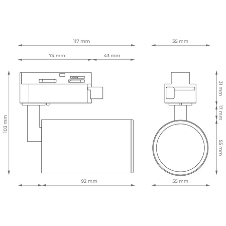 Zestaw oświetlenia szynowego X-LINE: 3 reflektory GU10, 1m szyny, biały