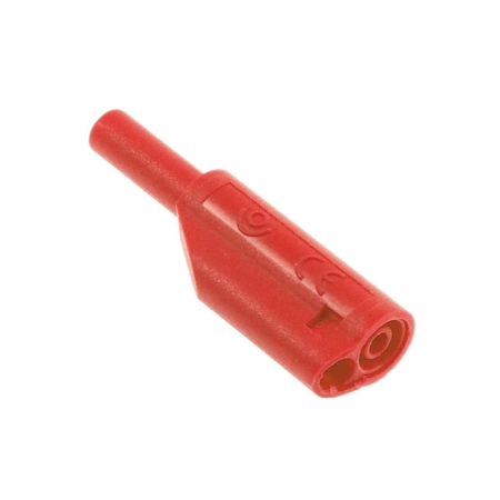 Wtyk bezpieczny 2mm z tuleją stałą i gniazdem 2mm, przykręcany, czerwony