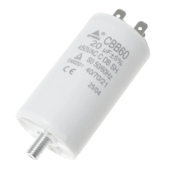 Kondensator rozruchowy do silnika 20µF 450VAC, CBB60, 4 konektory, Ø40 × 73 mm, EPERS