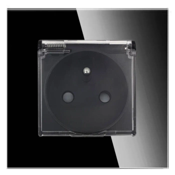 Gniazdo elektryczne IP44 z klapką - szklana ramka - czarne - Tawoia Glass