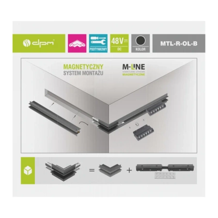 Łącznik kątowy do szyny magnetycznej zewnętrzny podtynkowy czarny M-LINE