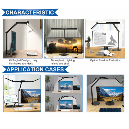 Lampa biurkowa LED z podstawą - profesjonalna z regulacją barwy i jasności - liniowa 72cm - 2 ramiona - 1380lm - czarna - FDDL09