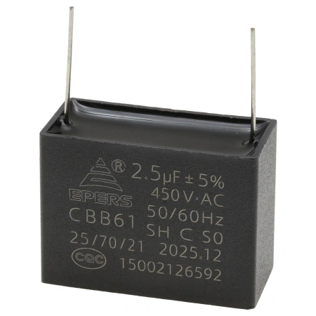 Kondensator rozruchowy do silnika 2,5µF 450VAC, CBB61, do druku, 38 × 17 × 28 mm, EPERS