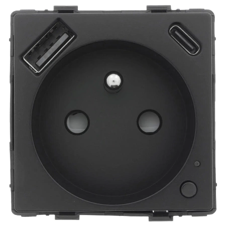 Gniazdko pojedyncze z bolcem, 2x USB A+C 20W - watomierz - ZigBee - szklana ramka - czarny - Tawoia Glass