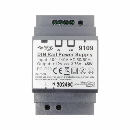 Zasilacz na szynę DIN 12V 45W 3.75A IP20