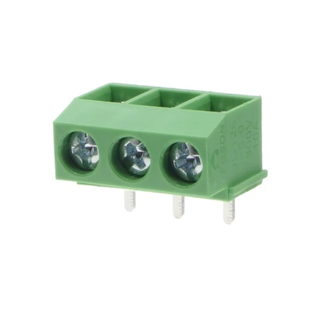 Złącze śrubowe do druku, 3 pola, raster 5mm, wysokość 10,2mm, wyprowadzenia kątowe, 300V / 10A, Degson DG126R