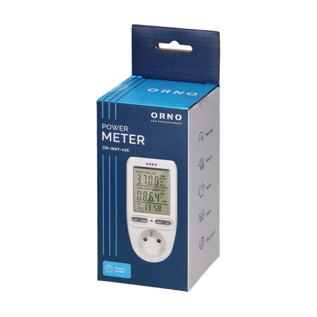 Watomierz, Licznik energii do gniazdka, 16A, [LCD: napięcie, prąd, moc, koszt zużycia] ORNO WAT435