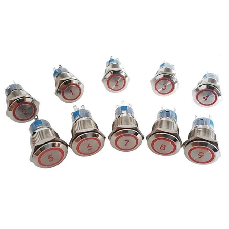 Przycisk wandaloodporny PBW-19B2R, monostabilny 2A 250V cyfra 2 klawisz płaski podśw. czerwone 12V