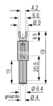 Widełki kablowe rozwarcie 4.2mm, z gniazdem 4mm, czerwony