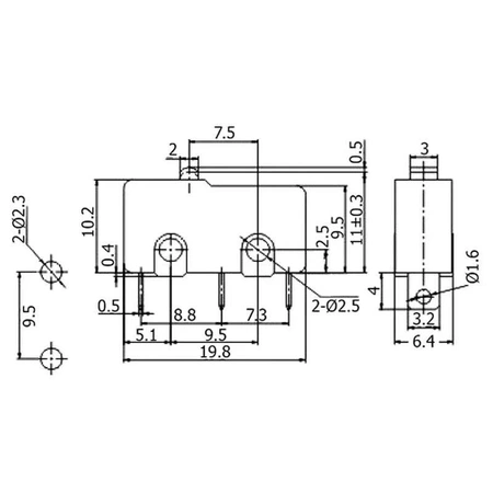 Przełącznik krańcowy ON-(ON) bez dźwigni, 5A, MSW-11
