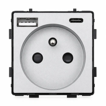 Gniazdko elektryczne z uziemieniem z USB A+C 20W grafitowe podtynkowe (moduł bez ramki) - TAWOIA Glass