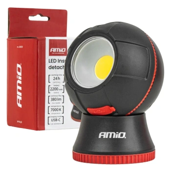 Lampa inspekcyjna LED COB 4 W 380 lm, kulista, odpinana od podstawy, akumulator 2200 mAh, USB-C - AMiO 04939