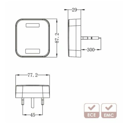 Lampa cofania LED prostokątna L2502 12/24V IP67 R10 R148 - biała 16 LED