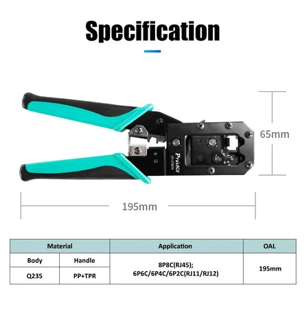 Zaciskarka RJ45 do wtyków 8/6 pin, kat 5/6, Proskit CP-376CN