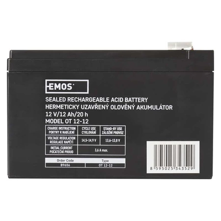 Akumulator AGM bezobsługowy, 12 V, 12 Ah, 151 × 98 × 96 mm, 3,3 kg, EMOS B9656