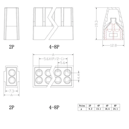 Złącze zatrzaskowe 2 pola, szybkozłącze instalacyjne 2.5mm2 400V, raster 5.6mm