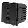 Ładowarka USB A + 2xC 65W GaN czarna podtynkowa (moduł bez ramki) - TAWOIA Glass