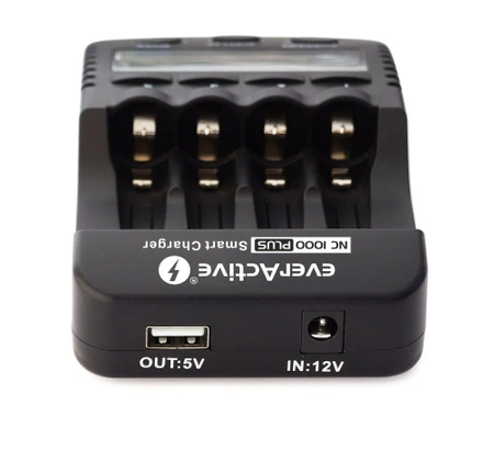 Ładowarka akumulatorów 4x AA/AAA Ni-MH, Ni-Cd + port USB 1A, everActive NC-1000
