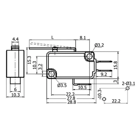 Przełącznik krańcowy ON-(ON) dźwignia 53mm, 5A