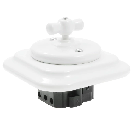 Włącznik światła podwójny obrotowy ceramiczny, kwadratowy z ramką, podtynkowy biały Ceramic Loft