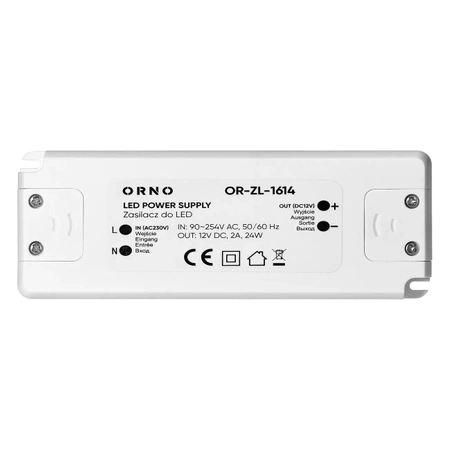 Zasilacz do taśm LED 12 V DC, 24 W, 2 A, montaż natynkowy, ORNO 1614