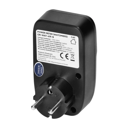 Watomierz, licznik zużycia energii z wyświetlaczem LCD czarny, OR-WAT-419/B ORNO