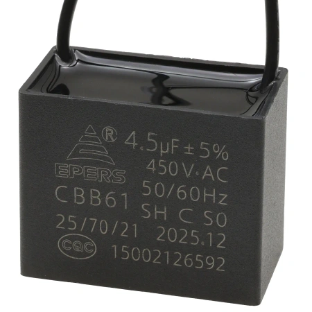 Kondensator rozruchowy do silnika 4,5µF 450VAC, CBB61, przewody 20 cm, 38 × 20 × 31 mm, EPERS