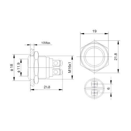 Przycisk wandaloodporny PBWB-16BKS czarny, monostabilny 2A 250V klawisz płaski