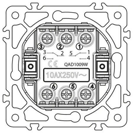 Włącznik schodowy podwójny, kwadratowy, biały, podtynkowy, moduł bez ramki, 10 A, QUAD