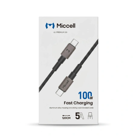 Kabel USB-C do USB-C 100W 5A Premium 1,2m czarny Miccell