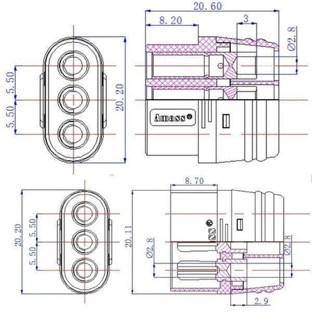 Złącze MR60-M - Konektor Amass - wtyk + gniazdo - złącze z osłonami do połączeń ESC-Silnik